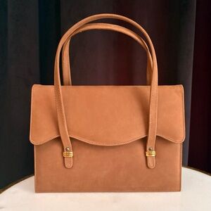 Vintage MCM Andrew Geller Camel Suede Top Handle Tote
